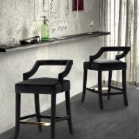 Iconic Home Catalina Counter Stool Chair Velvet Upholstered Half Back Design Gold Tone