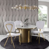 Iconic Home Cristie Dining Side Chair Velvet Upholstered Half Back and Seat Solid Gold Tone