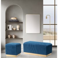 Chic Home Schell Ottoman Textured Velvet Upholstery Smooth Gold Tone Square Metal Base navy