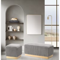 Chic Home Schell Ottoman Textured Velvet Upholstery Smooth Gold Tone Square Metal Base grey