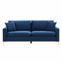 Iconic Home Roxi Sofa Velvet Upholstered Multi-Cushion Seat Gold Tone Metal Y-Legs with 2