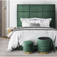 Iconic Home Tekoa 2 Piece Nesting Storage Ottoman Set Channel Quilted Velvet Upholstered Gold