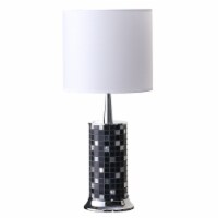24 Inch Jon Chrome Bohemian Black Glass Mosaic Modern Pillar Table Lamp