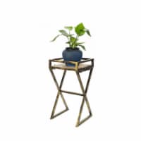 ORE International 27  Tall Gray Stone Slab Black and Gold Metal Plant Stand