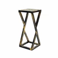 ORE International19.5 Tall Grey Stone Slab Black and Gold Plant StandMetal