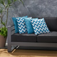 La Jolla Outdoor Striped Water Resistant Square Throw Pillows - Set of 4 Dark Teal/White -