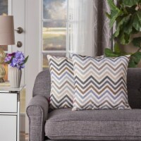 Callon Indoor Grey, Blue, and Brown Zig Zag Striped Water Resistant Square Throw Pillow Grey