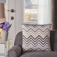 Callon Indoor Grey, Blue, and Brown Zig Zag Striped Water Resistant Square Throw Pillow Grey