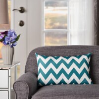 Ernest Indoor Zig Zag Striped Water Resistant Rectangular Throw Pillow Dark Teal/White Single