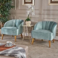 Scarlett Modern Cobalt Velvet Club Chairs (Set of 2) seafoam blue + walnut