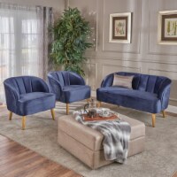 Scarlett Modern Cobalt Velvet 3 Piece Chat Set cobalt + walnut