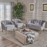 Scarlett Modern Cobalt Velvet 3 Piece Chat Set pewter + walnut