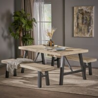 Amaya Indoor Farmhouse Cottage 3 Piece Light Gray Acacia Wood Picnic Set
