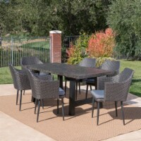 Noah Outdoor 7 Piece Wicker Dining Set with Light Weight Concrete Dining Table Mixed
