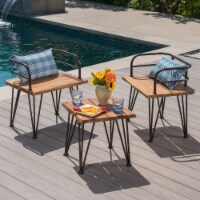 Keira Outdoor Rustic Industrial Acacia Wood End Table Chat with Metal Hairpin Legs