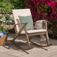 Louise Outdoor Acacia Wood Rocking Chair with Cushion Gray/Cream Single