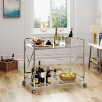 Danae Industrial Modern Iron and Glass Bar Cart, Silver