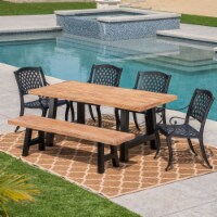 Chris Outdoor 6 Piece Black Sand Aluminum Dining Set with Light Weight Concrete Table and