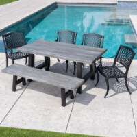 Chris Outdoor 6 Piece Black Sand Aluminum Dining Set with Light Weight Concrete Table and