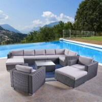 Tom Rosa Outdoor 8 Seater Wicker Sectional Sofa Set with Cushions Gray Wicker