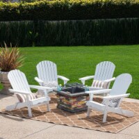 Benson Outdoor 5 Piece Acacia Wood/ Light Weight Concrete Adirondack Chair Set with Fire Pit