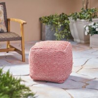 Alston Outdoor Modern Boho Pouf Ivory with Red 1 unit Pick n Save