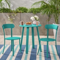 Kelly Outdoor Iron Bistro Table & Chair Set, Multiple Colors Teal