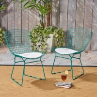 Fonda Outdoor Iron Chairs (Set of 2) Teal