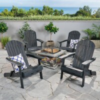 Benson Outdoor 5 Piece Acacia Wood/ Light Weight Concrete Adirondack Chair Set with Fire Pit