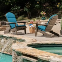 Amenda Outdoor Acacia Wood Adirondack Chairs with Cushions (Set of 2) Natural + Navy Blue Set