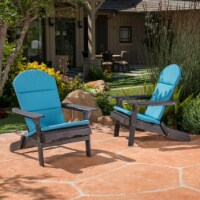 Nelie Outdoor Acacia Wood Adirondack Chairs with Cushions Dark Teal Set of 2