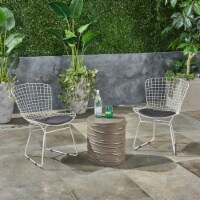 Anessa Outdoor 3 Piece Iron and Light Weight Concrete Chat Set, Black and Light Gray