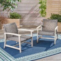 Viola Outdoor Wood and Wicker Club Chairs Gray Finish + Mixed Black Set of 2