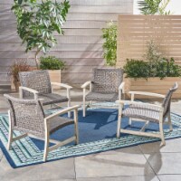 Viola Outdoor Wood and Wicker Club Chairs Gray Finish + Mixed Black Set of 4