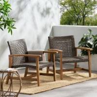 Viola Outdoor Wood and Wicker Club Chairs Teak Finish + Mixed Mocha Set of 2