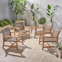 Viola Outdoor Wood and Wicker Club Chairs Teak Finish + Mixed Mocha Set of 4