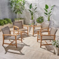 Viola Outdoor Wood and Wicker Club Chairs Teak Finish + Mixed Mocha Set of 4