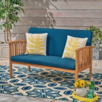 Grace Outdoor Acacia Wood Loveseat Dark Teal Brown Patina