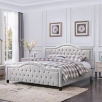 Mason Fully-Upholstered Traditional King-Sized Bed Frame light gray + dark brown