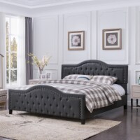 Mason Fully-Upholstered Traditional King-Sized Bed Frame dark gray + dark brown