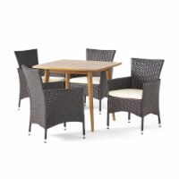 Lauryn Outdoor 5 Piece Wood and Wicker Dining Set, Teak and Multi Brown