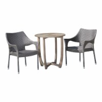 Mann Outdoor 3 Piece Wood and Wicker Bistro Set, Gray and Gray