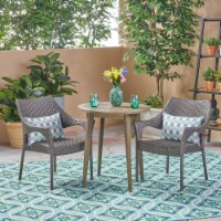 Richter Outdoor 3 Piece Wood and Wicker Bistro Set Gray + Gray