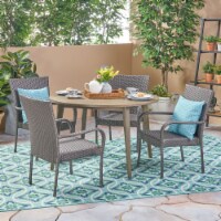 Ivey Outdoor 5 Piece Wood and Wicker Dining Set Gray + Gray