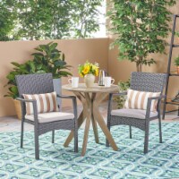 Kohler Outdoor 3 Piece Acacia Wood and Wicker Bistro Set Gray + Gray