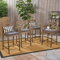 Short Outdoor Acacia Wood Barstools (set of 4) cream teak