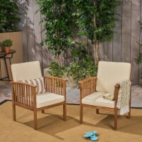 Ray Acacia Outdoor Acacia Wood Club Chairs with Cushions cream gray set of 2