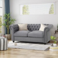 Kyle Traditional Chesterfield Loveseat Sofa Dark Gray