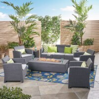 Ken 7-Seater Outdoor Chat Set with Fire Pit Gray + Dark Gray