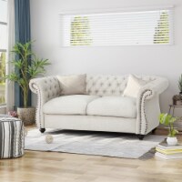 Kyle Traditional Chesterfield Loveseat Sofa Beige